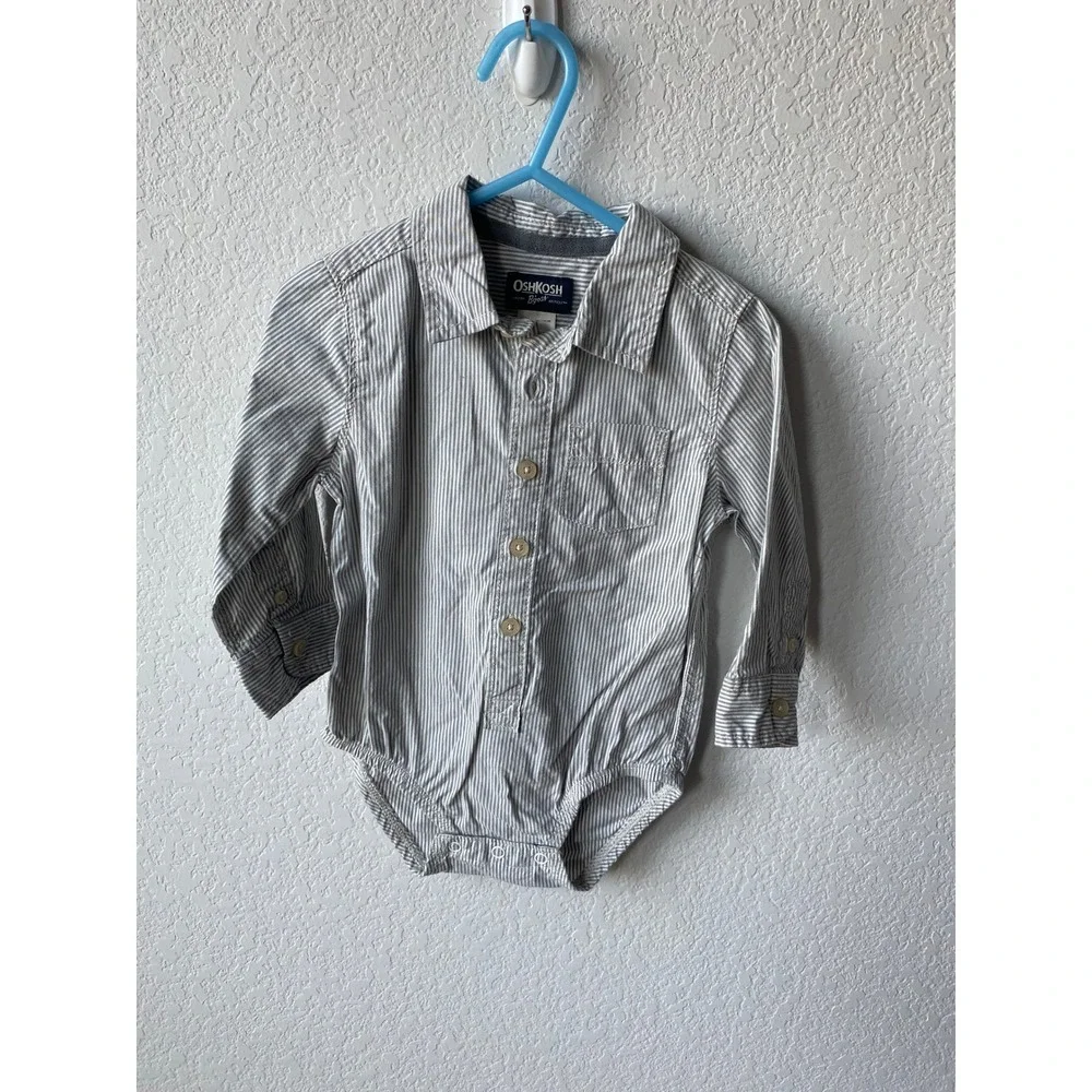 OshKosh B'gosh Baby Boy Striped Preppy Bodysuit 12-18M Gray White 13199010